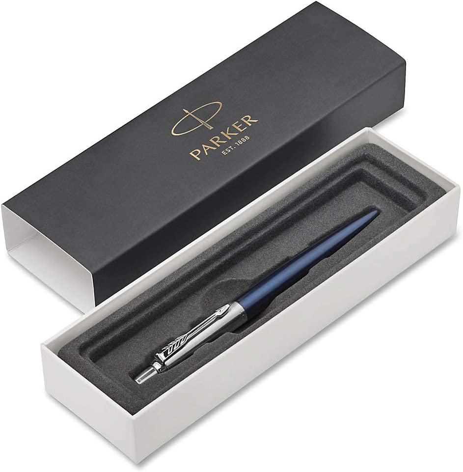 قلم باركر جاف جوتر من ستانلس ستيل أزرق- فضى