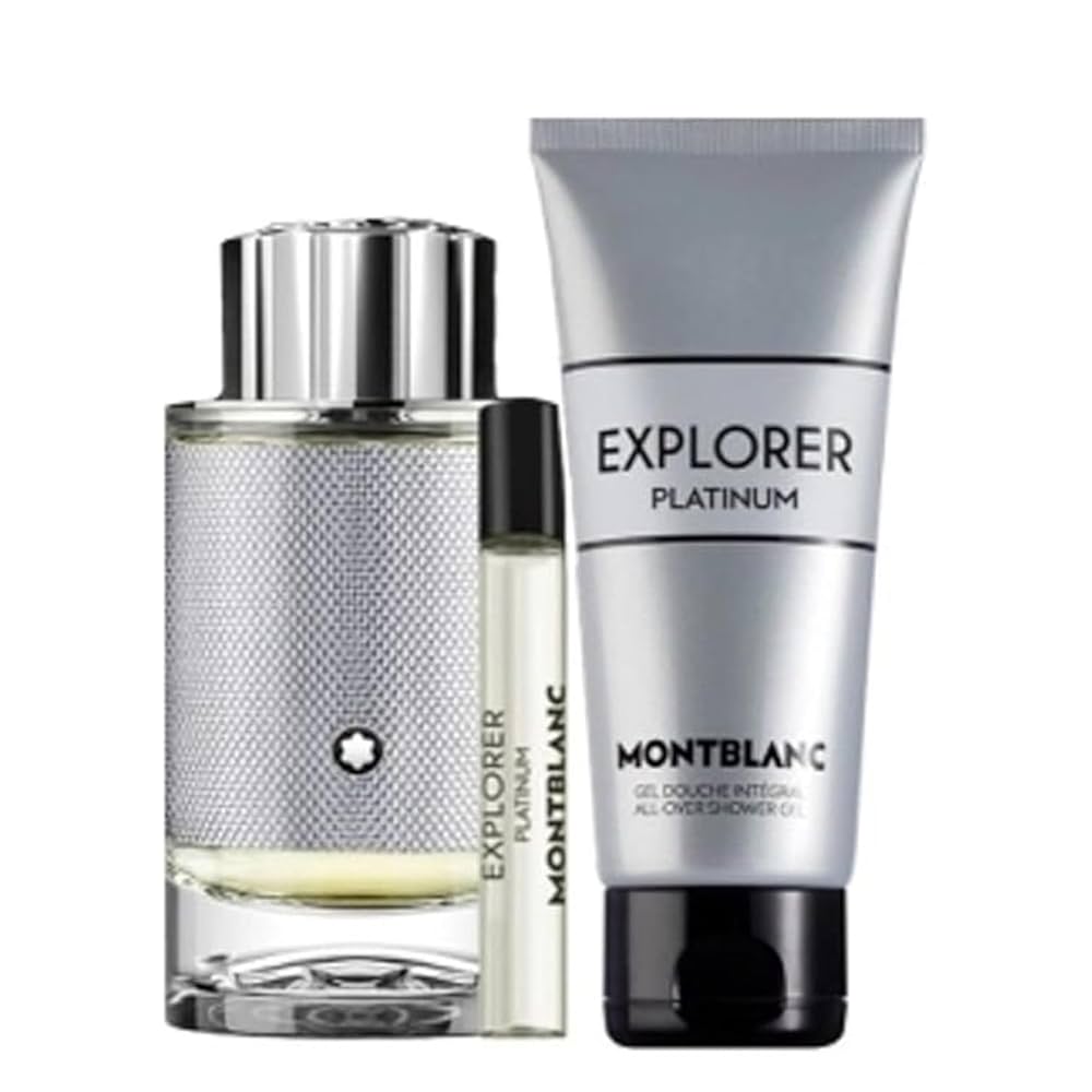 طقم عطر إكسبلورر بلاتينيوم للرجال من مونت بلانك – أو دو بارفان 100مل + 7.5مل + جل استحمام 100مل