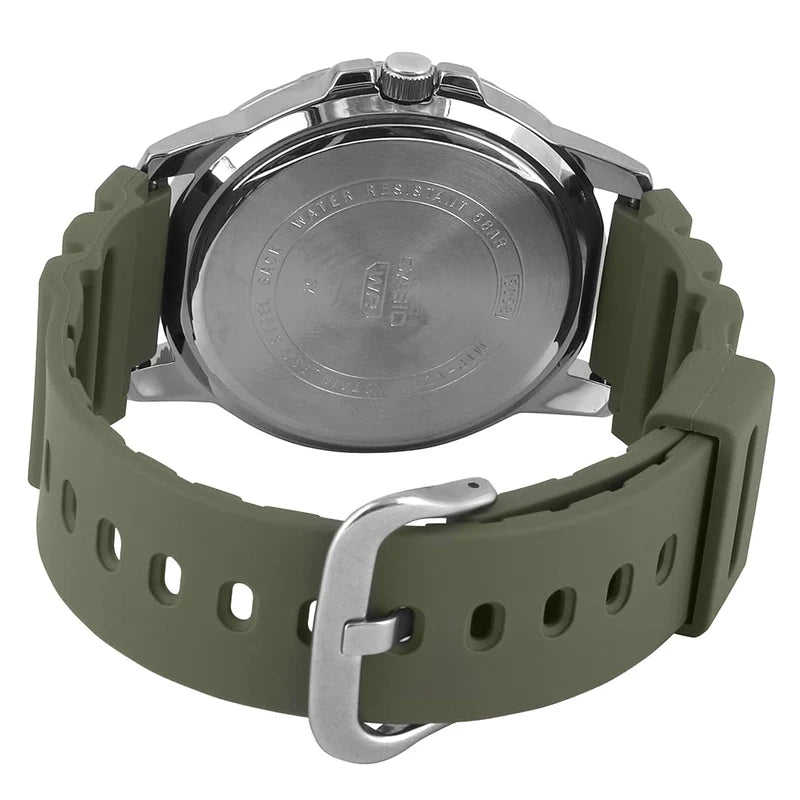 Casio Analog Men’s Watch – Black Dial and Green Resin Strap