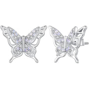 حلق فضة عيار 925 تصميم فراشة مرصّع بفصوص