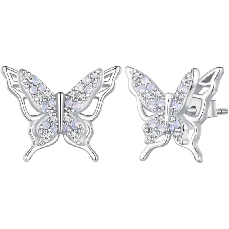 حلق فضة عيار 925 تصميم فراشة مرصّع بفصوص