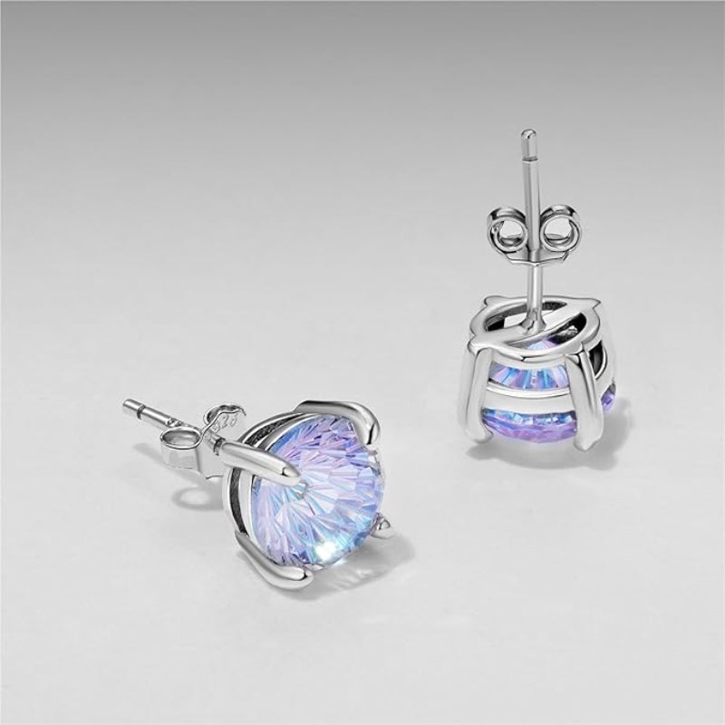 حلق فضة 925 بفص دائري بنفسجي متدرّج