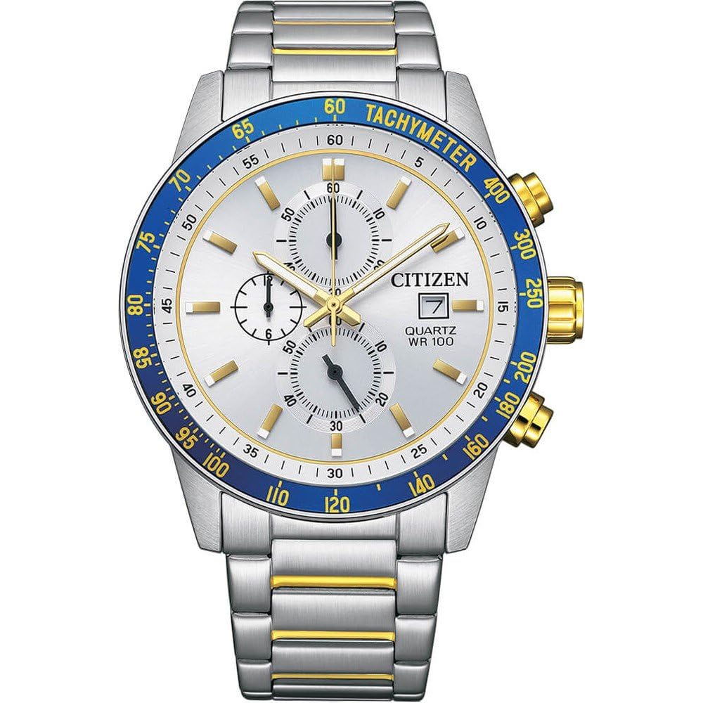 Citizen Men’s Quartz Chronograph Watch with Silver Stainless Steel – White Dial – AN3686-53A