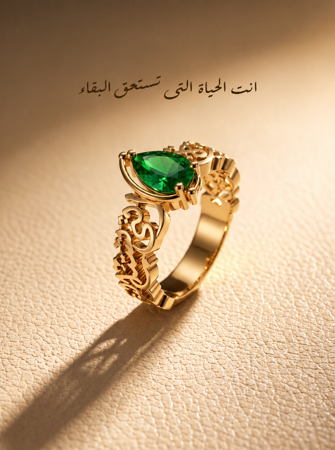 “Anti Al Hayat Allati Tastahiq Al Baqa” Green stone Ring