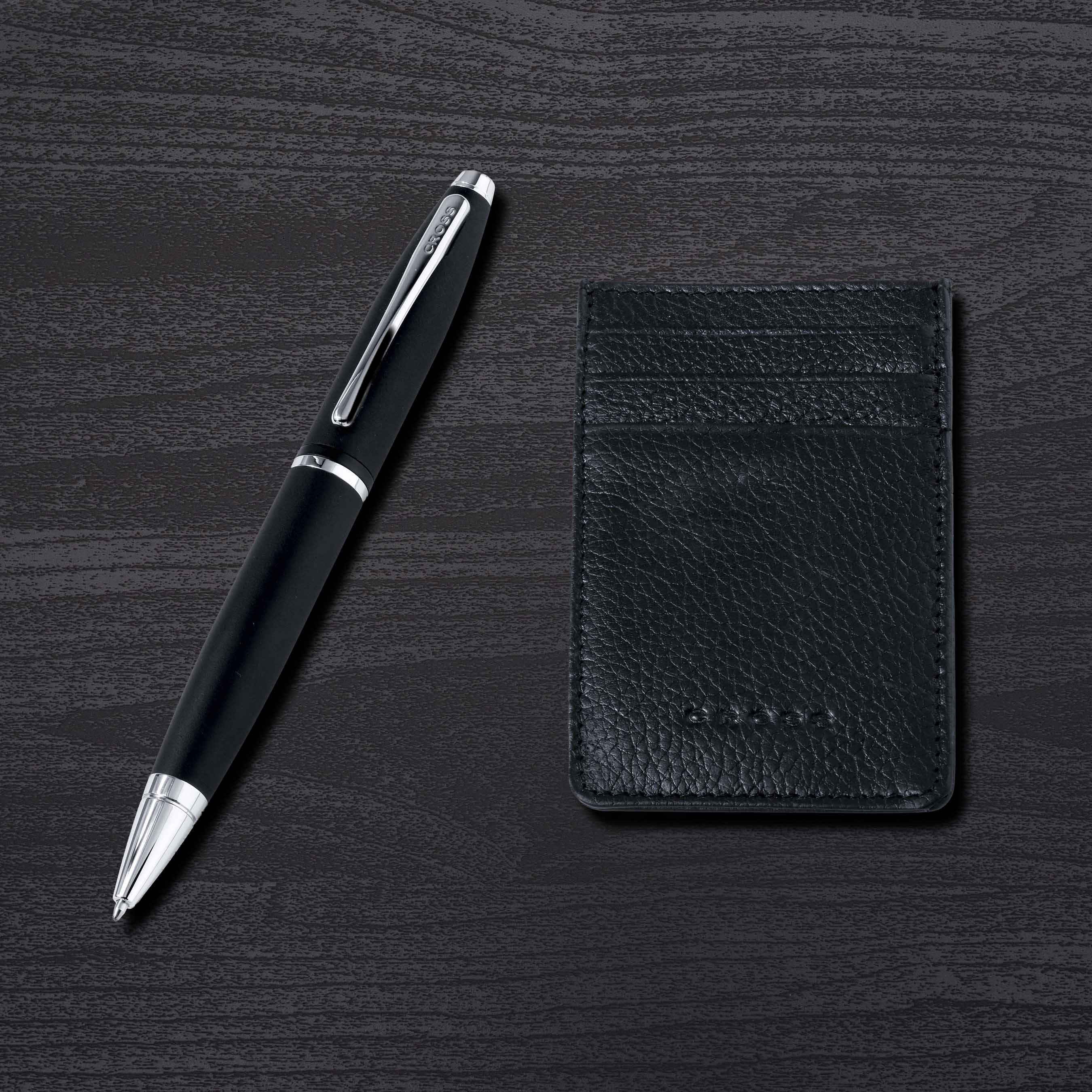 Cross Set Black Ballpoint Pen + Men's Leather Wallet – CRBOX3
