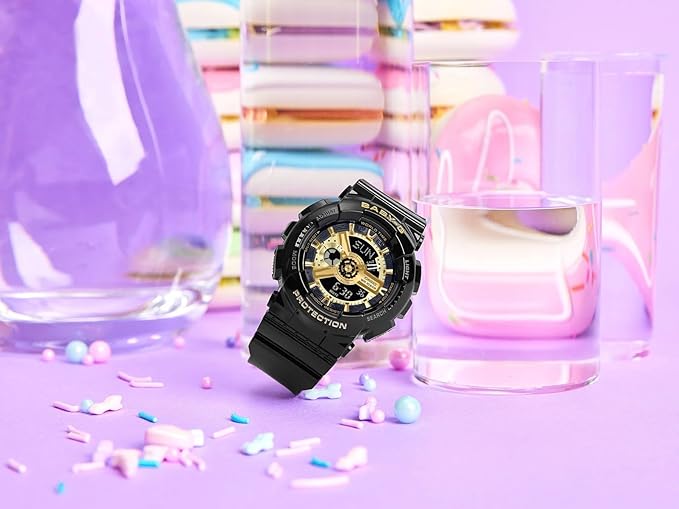 Casio Baby-G Analog-Digital Women's Wristwatch with Black Resin Strap and Gold Accents