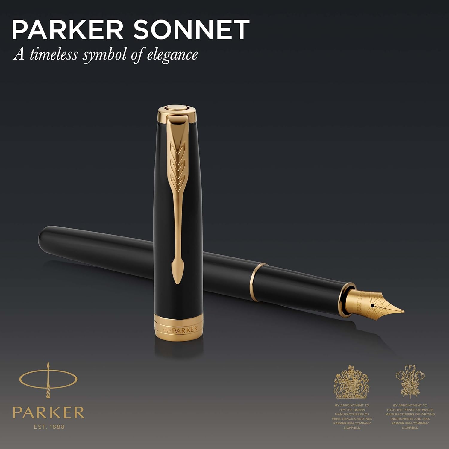 Parker Sonnet Duo Gift Set – Ballpoint Pen & Fountain Pen (18K Gold Nib), Gloss Black with Gold Trim – Luxury Gift Box