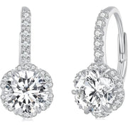 حلق فضة 925 بفص كبير لامع تصميم فاخر