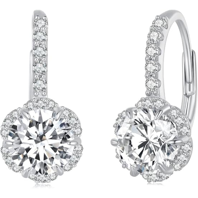 حلق فضة 925 بفص كبير لامع تصميم فاخر