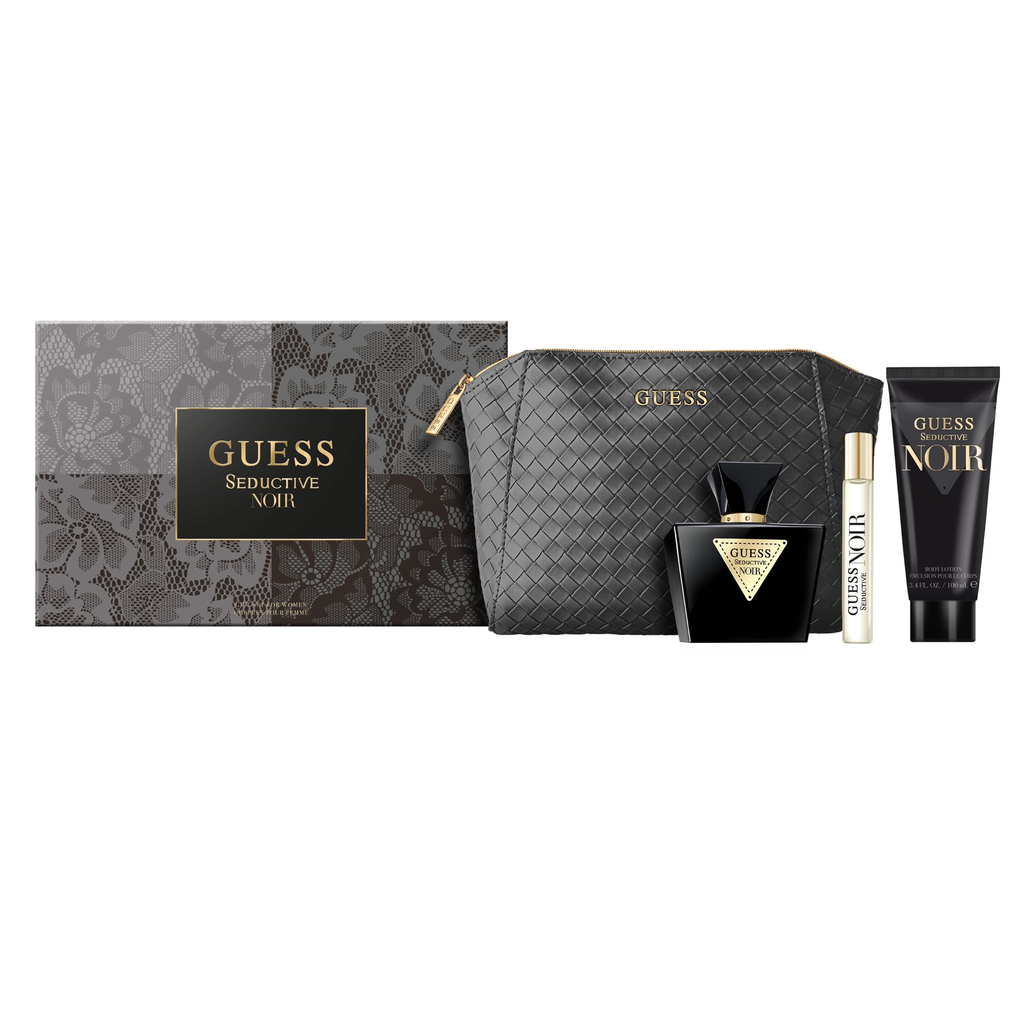 Guess Seductive Noir Gift Set for Women - 75ml Eau de Toilette + 100ml Body Lotion + 15ml Mini Perfume + Pouch