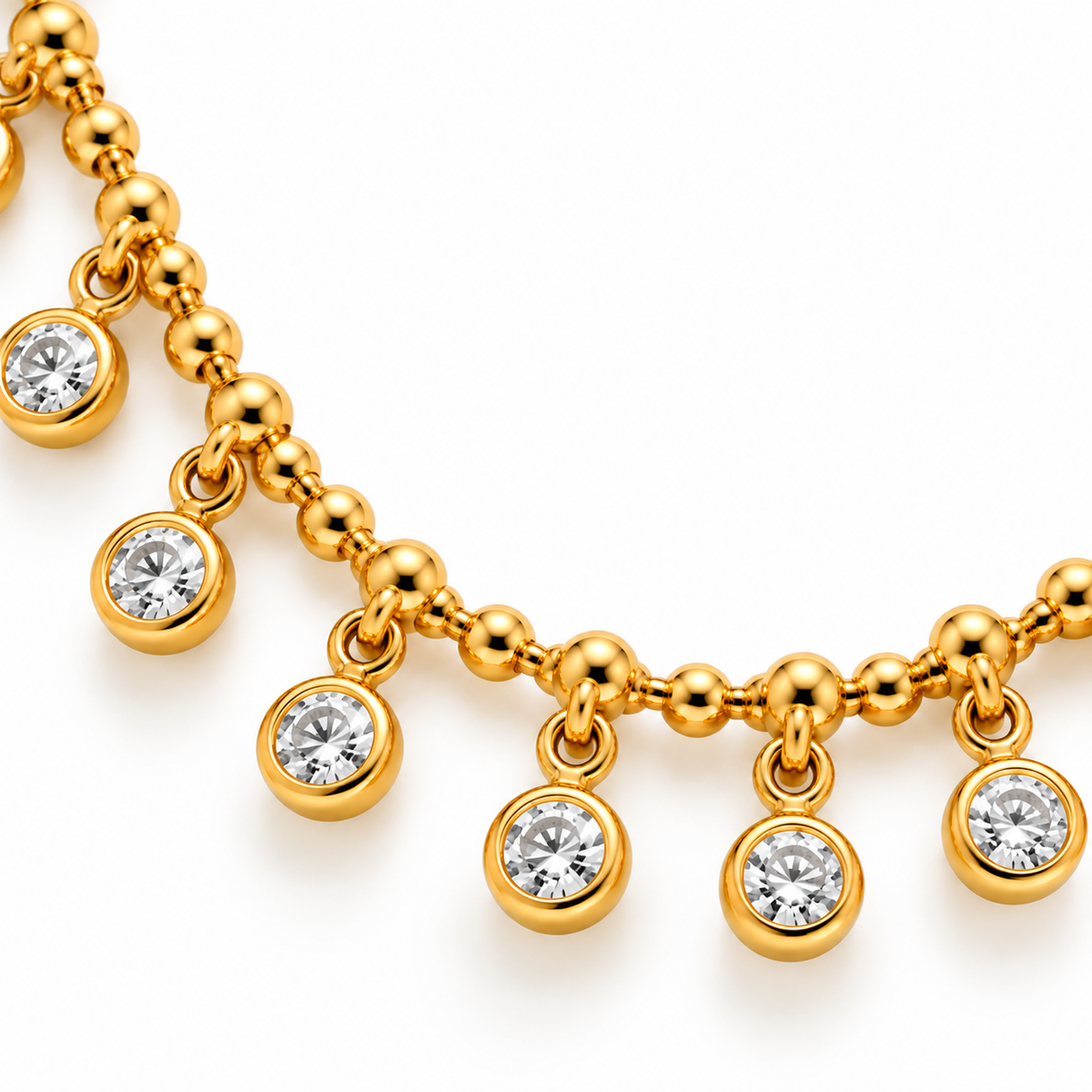 Gold-Plated Silver Necklace with Shimmering Round Drops 925 Silver