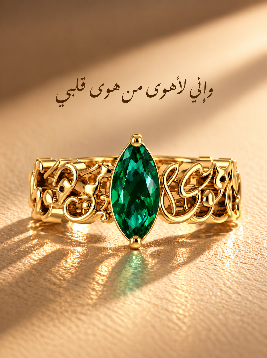 "Wa Inni La Ahwa Man Hawa Qalbi" Green Stone Ring