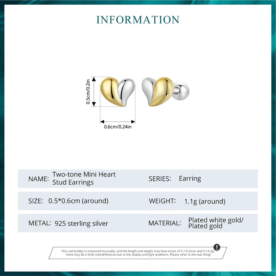 925 Silver Two-Tone Heart Earring