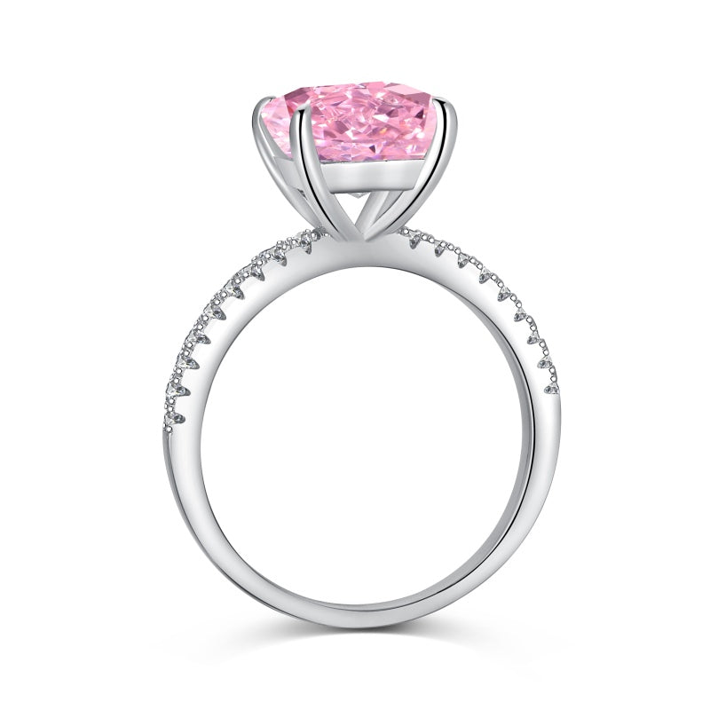 Rose Sparkle Ring – 925 Sterling Silver with Natural Pink Crushed Ice Stone and Pavé Band
