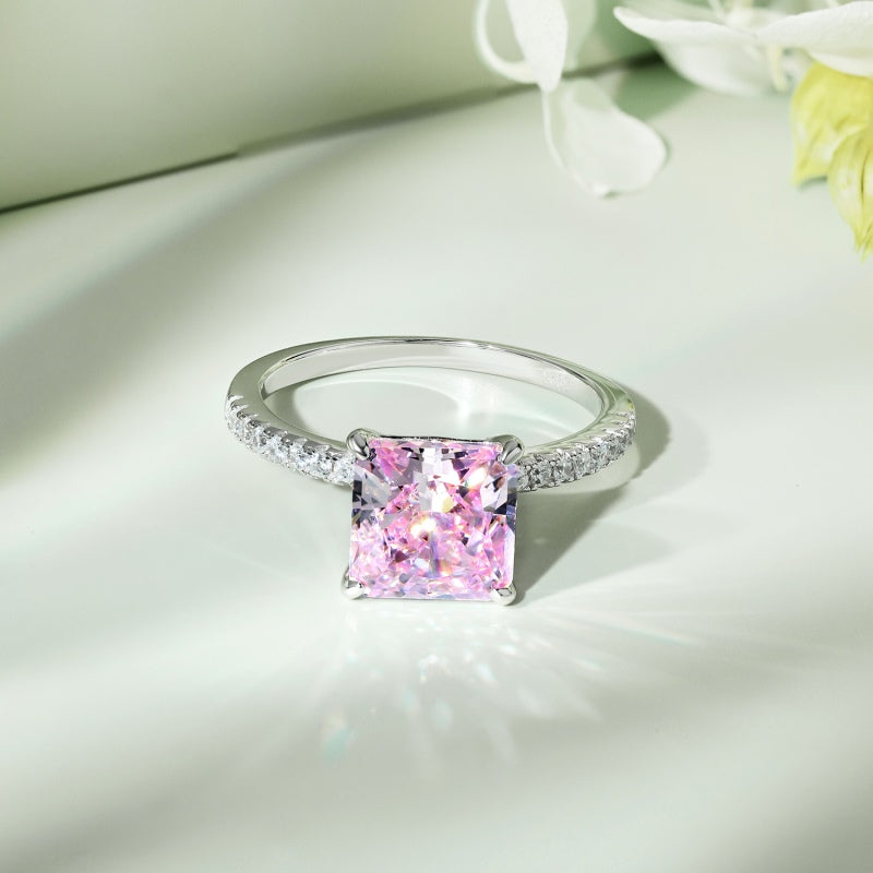 Rose Sparkle Ring – 925 Sterling Silver with Natural Pink Crushed Ice Stone and Pavé Band
