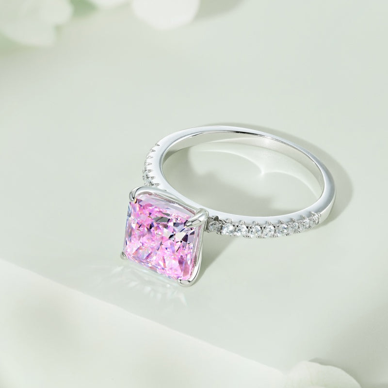 Rose Sparkle Ring – 925 Sterling Silver with Natural Pink Crushed Ice Stone and Pavé Band
