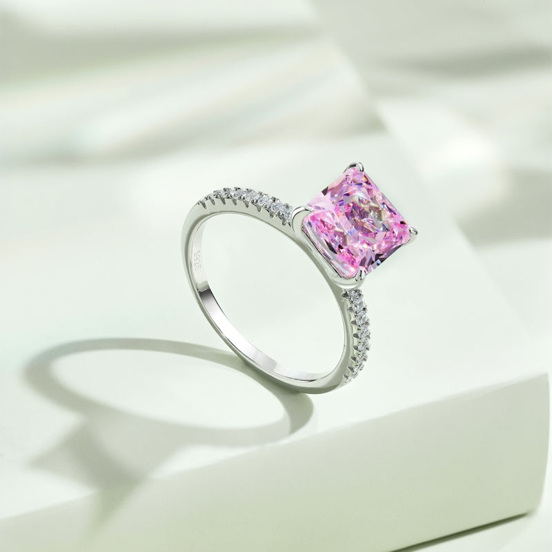 Rose Sparkle Ring – 925 Sterling Silver with Natural Pink Crushed Ice Stone and Pavé Band
