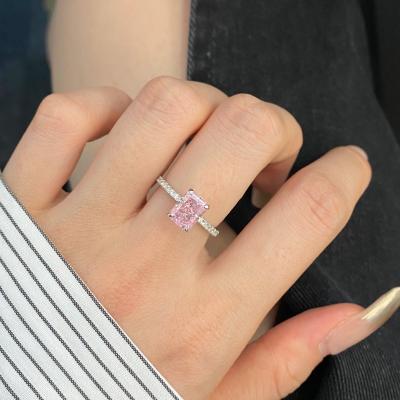 Radiant Rectangle Ring – 925 Sterling Silver with Natural Pink Crushed Ice Stone and Pavé Setting

