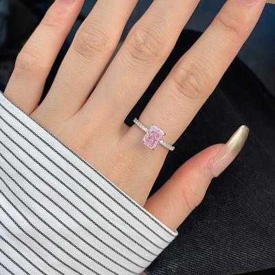 Radiant Rectangle Ring – 925 Sterling Silver with Natural Pink Crushed Ice Stone and Pavé Setting

