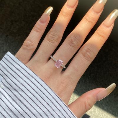 Radiant Rectangle Ring – 925 Sterling Silver with Natural Pink Crushed Ice Stone and Pavé Setting

