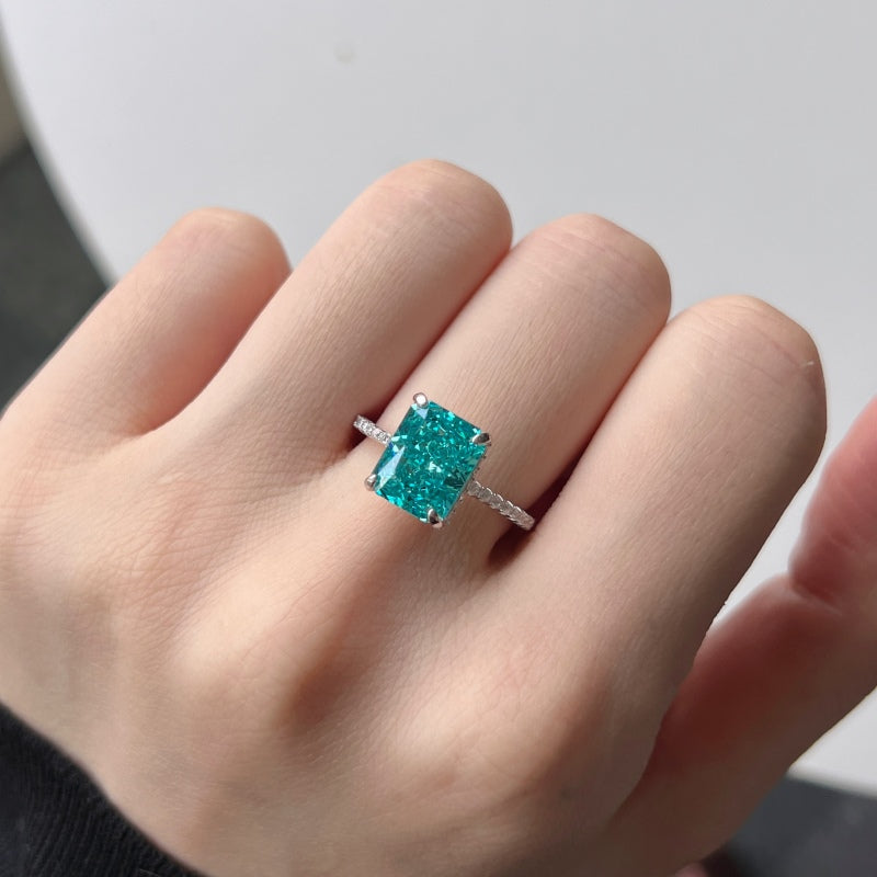 Shimmering Ice Crushed Aquamarine 925 Silver Ring
