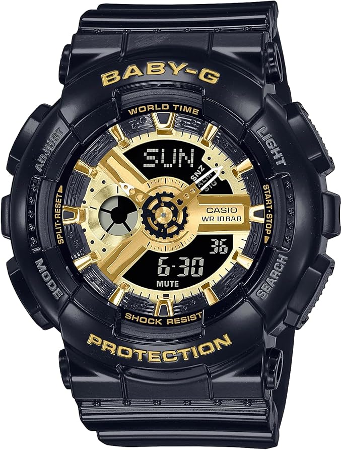 Casio Baby-G Analog-Digital Women's Wristwatch with Black Resin Strap and Gold Accents