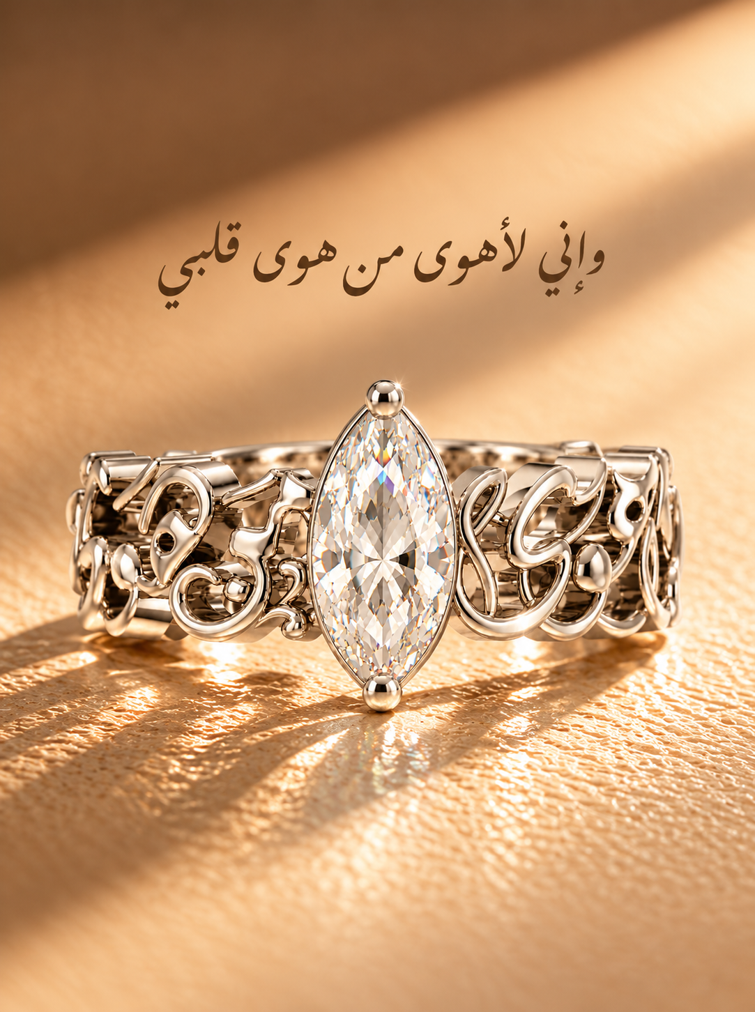 "Wa Inni La Ahwa Man Hawa Qalbi" White Stone Ring