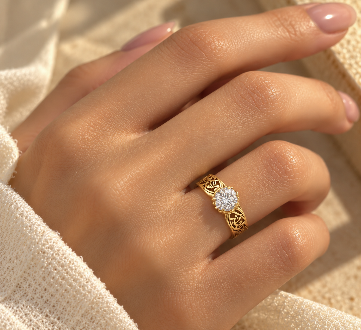 "Anta Al Bedaya Wa Misk Al Khetam" Ring White Stone