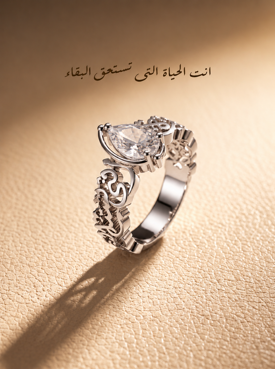 "Anti Al Hayat Allati Tastahiq Al Baqa" White Stone Ring