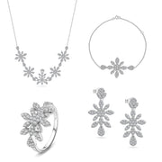 925 Sterling Silver Jewelry Set with Zircon – Floral Design Featuring Necklace, Bracelet, Ring, and Earrings

