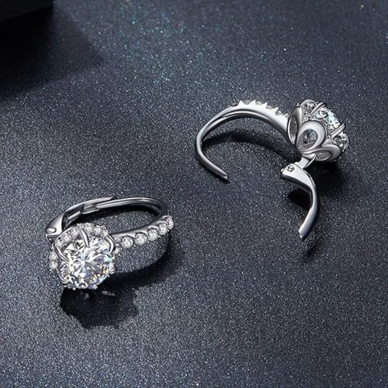 حلق فضة 925 بفص كبير لامع تصميم فاخر