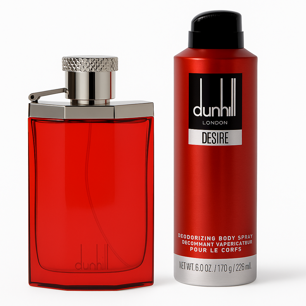 عطر ديزاير ريد للرجال من دانهيل – أو دو تواليت 100 مل مع بخاخ الجسم 226 مل