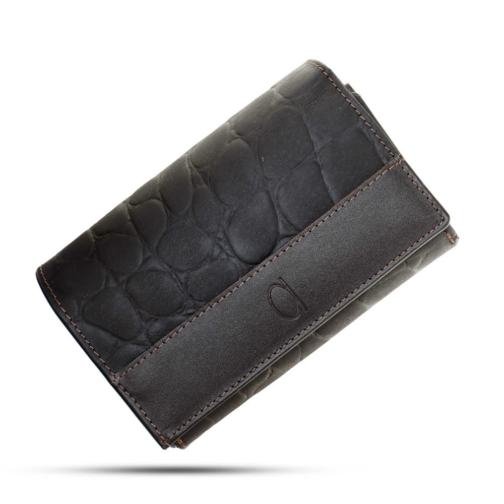 Alpha Women's Crocodile Embossed Genuine Leather Wallet, Brown