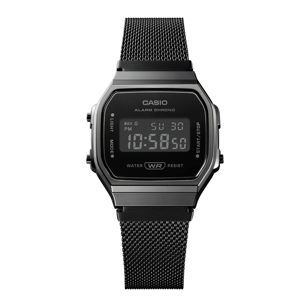 Casio Unisex Digital Watch – Black Chrome-Plated Case & Stainless Steel Band