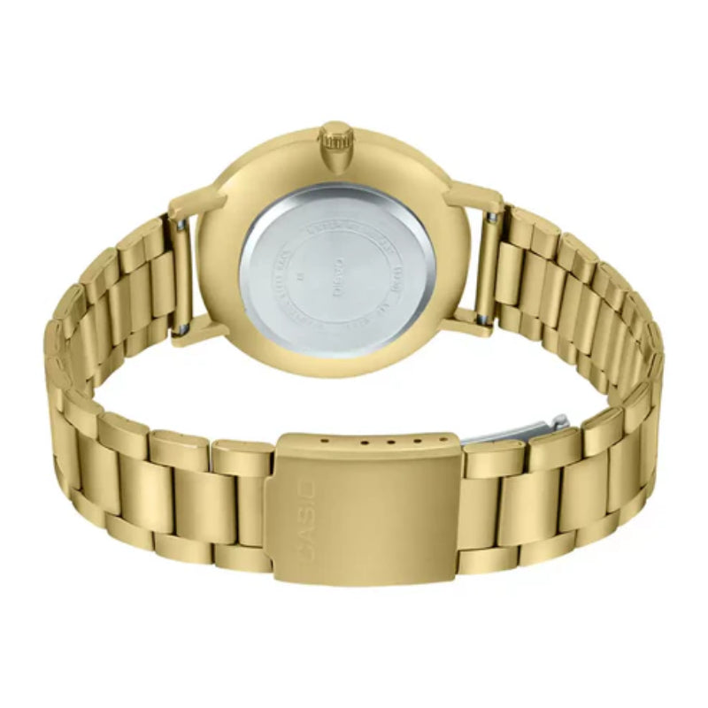 ساعة كاسيو رجالية تناظرية بسوار ستانلس ستيل ذهبي – MTP-VT01G-7BUDF