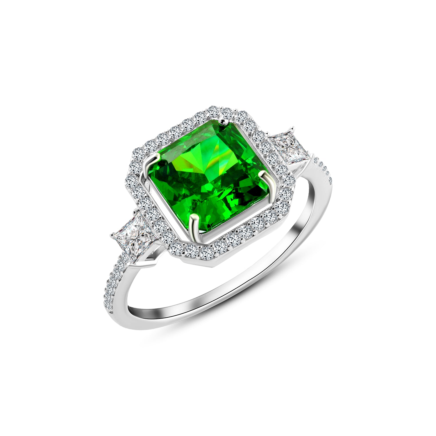 خاتم فضة عيار 925 بفص زركون أخضر ملكي