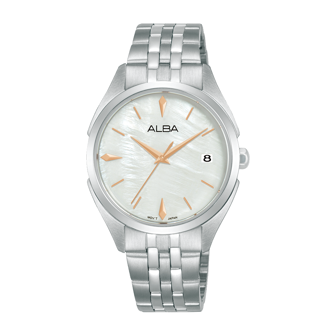 ساعة ألبا نسائية فاشون سوار استانلس ستيل مينا أبيض لؤلؤي AG8P39X1