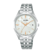ساعة ألبا نسائية فاشون سوار استانلس ستيل مينا أبيض لؤلؤي AG8P39X1