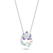 925 Silver Necklace – Floral Design with Pearls and Sparkling Stones