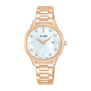 ساعة يد البا حريمي انالوج معدن روز جولد وميناء بيضاء