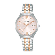 Women's wristwatch, analog, metal bracelet, silver*gold and pink dial