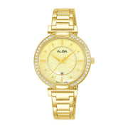 ساعة يد ألبا حريمي أنالوج معدن ذهبي مع ميناء ذهبي مرصع كريستال