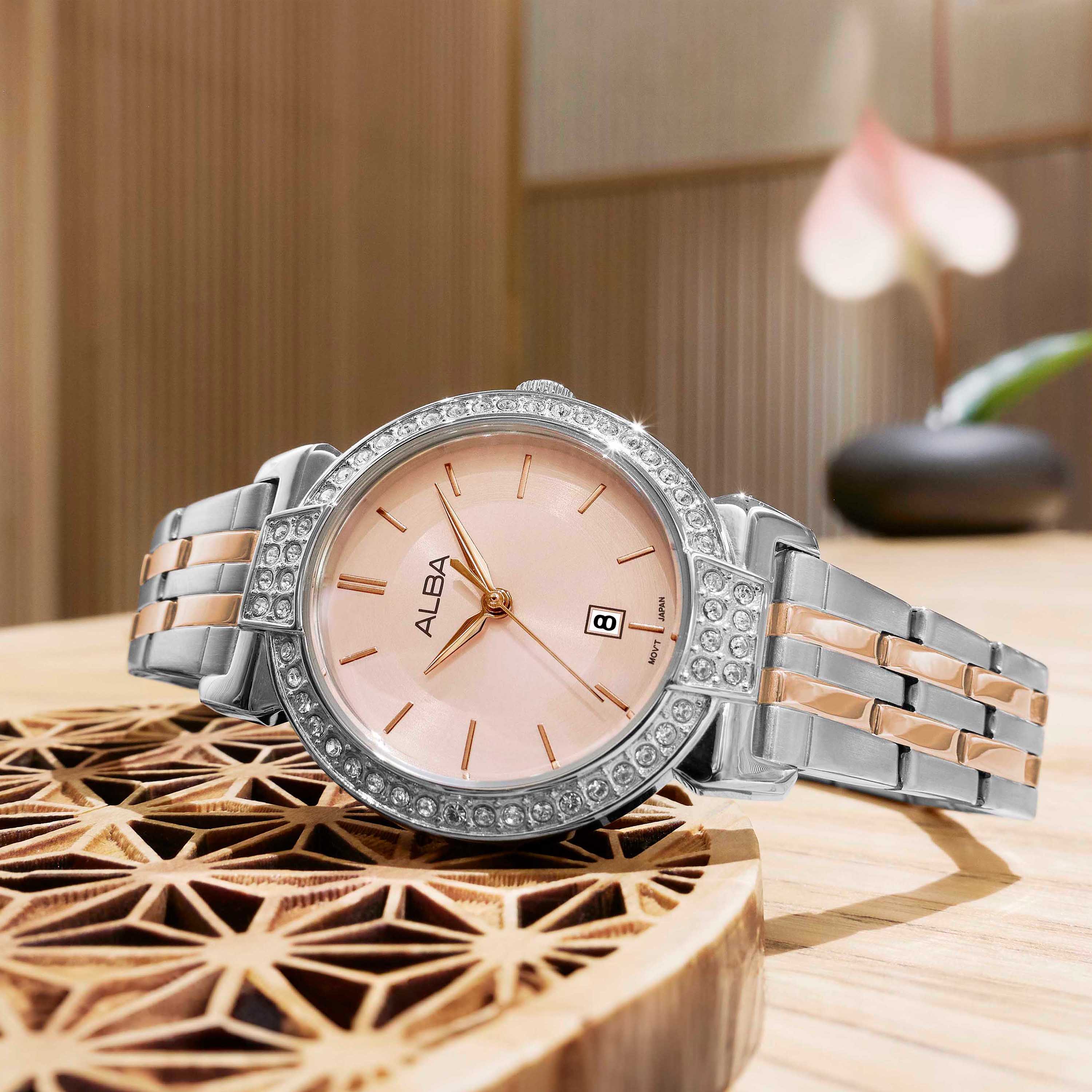 Alba Women's Watch Fashion Stainless Band Light Pink Dial AH7CZ7X1