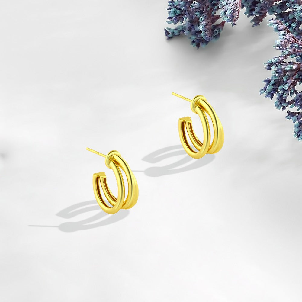 Earring In A Three-Dimensional Design 925 Sterling Silver