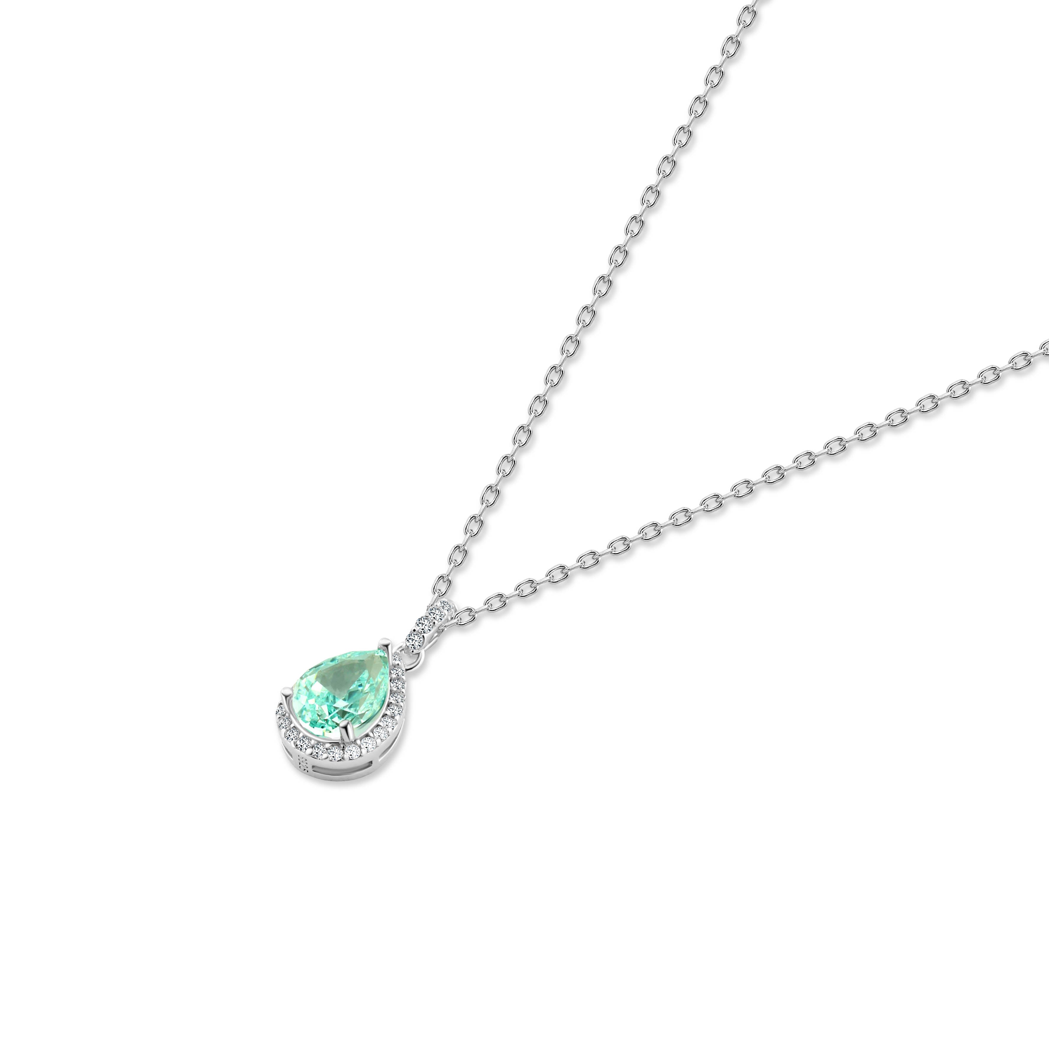 عقد فضة 925 بحجر بيضاوي محاط بإطار فصوص