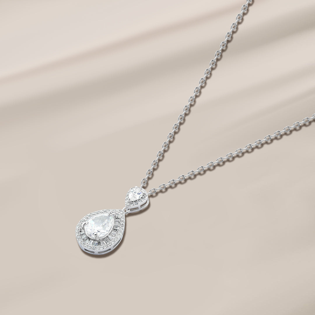 Luxurious Pear-Shaped Drop Necklace with Sparkling Stones – 925  Silver