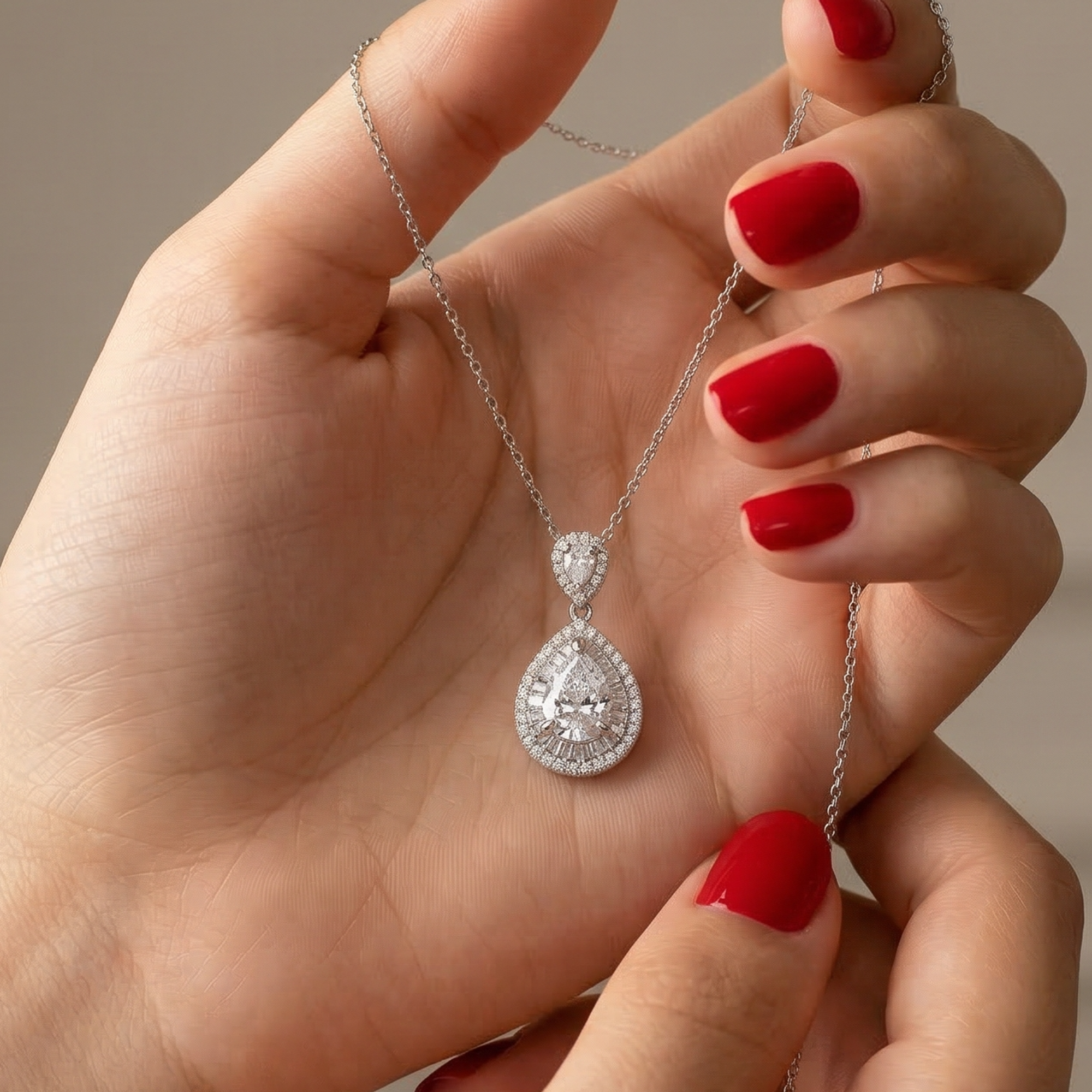 Luxurious Pear-Shaped Drop Necklace with Sparkling Stones – 925  Silver