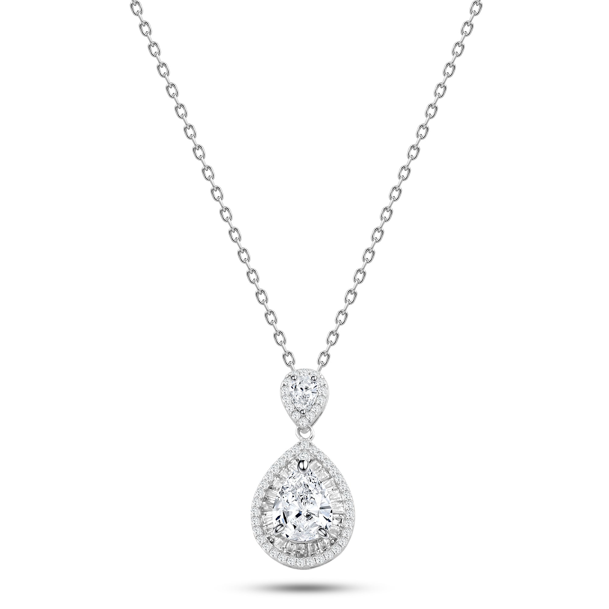 Luxurious Pear-Shaped Drop Necklace with Sparkling Stones – 925  Silver