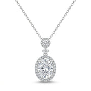 Elegant 925 Silver Necklace with a Sparkling Oval Stone and Halo Setting
