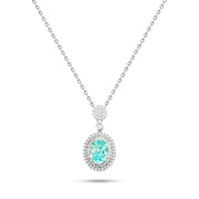 925 Silver Necklace with an Oval Stone Surrounded by a Halo of Sparkling Stones